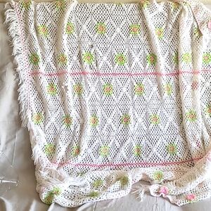 SHABBY CHIC CROCHET THROW WHITE
